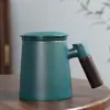 Taza de Separación de Té de Cerámica con Burbuja y Tapa Taza con Filtro Taza Creativa con Mango de Madera Taza de Regalo para Oficina Grabado de logo