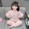 Roupas Infantis Meninas Quentes Outono e Inverno Elsa Princesa Conjunto de Pijama de Veludo Coral Menina Pequena Roupas de Casa de Veludo Ártico
