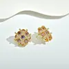 Brincos de Tarraxa com Design de Nicho em Formato de Diamante Negro com Zircônia, Joias Vintage de Luxo de Alta Qualidade, Brincos Rosa para Mulheres
