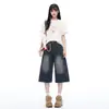 Jeans Cropped Estilo Retrô Americano Verão 2026 Novo Tendência Super Popular Cintura Alta Solto Design de Perna Larga Calça Reta