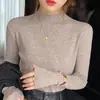 Suéter de malha feminino com gola alta meia, novo outono e inverno, manga longa, versátil, estiloso, slim fit, blusa base