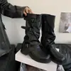 Botas de tacón grueso retro de altura media, botas vaqueras apiladas estilo western, botas de montar, botas de moda para principios de otoño, botas de mujer estilo coreano