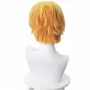 Cazador de demonios: Kimetsu No Yaiba, Cosplay de Zenitsu Agatsuma Cabello Falso Gradiente Amarillo Naranja Rosa Malla Cabello Corto Invertido Fácil de Peinar