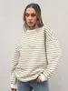 2026 Transfronterizo Amazon Europa y América Primavera y Otoño Nueva Camiseta Rayada de Manga Larga Casual Holgada Multicolores Versátil para Mujer con Cuello Redondo