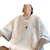 Camiseta blanca de manga corta para hombre, de verano, de marca de moda, estilo americano, de calle alta, holgada, informal, de moda, de media manga, de algodón.