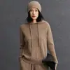 2025 Nueva Sudadera con Capucha y Cordón de Cachemira Holgada para Mujer, Suéter Retro de Punto Trenzado con Capucha