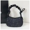 Bolsa Hobo com Estampa de Estrelas para Ombro Feminina, Bolsa de Ombro Preta em Formato de Lua com Alça Larga, Bolsa Casual com Fechamento em Zíper para Compras Diárias