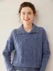 Suéter de Cachemira Floral para Mujer Otoño/Invierno 2025 Nuevo Cuello Polo Camisa Base Holgada Estilo Coreano Suéter Pulóver Corto