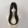 Ventas en vivo: Postizo de seda mate para cubrir canas, cabello largo y liso con flequillo de aire, sección superior con mechas, redecilla rosa, producto del fabricante