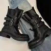 Botines estilo Martin retro británico para mujer, nueva colección primavera/verano 2026, con tacón grueso, correa de hebilla en el tobillo, botines de motociclista, botines versátiles de una sola pieza, modernos