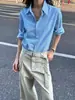 Camisa a rayas azul y blanco, fluida e intelectual, diseño holgado tipo chaqueta, top de alta gama, moderno