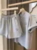 Conjunto Esportivo Casual de Shorts de Manga Curta com Estampa de Rosto Sorridente Transfronteiriço Feminino Emagrecedor Solto Estilo Coreano Conjunto de Duas Peças Estudante Tendência