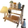 Estante de madera plegable de doble capa, estante de estilo escalera de 2 niveles organizador de almacenamiento para escritorio con estantes extraíbles