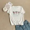 Camisa Casual Retrô Estampada Três Ursos de Manga Curta, Leve e Respirável Algodão Floco de Neve Verão Solta Emagrecedora Top para Mulheres