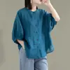 Camisas de Algodón y Lino para Mujer de Primavera y Verano, Mangas de Linterna, Tops Artísticos Retro, Camisas Holgadas Adelgazantes de Manga Media para Mujer Tallas Grandes