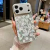 Design de Flor de Fio de Pena Adequado para Capa de Celular iPhone 17, Apple 16 Pro Max com Lente Cravejada de Diamantes, Capa Dura Galvanizada 15, Transfronteiriço