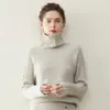 Suéter de Cashmere com Gola Alta Pulôver Feminino Cor Lisa Jacquard Espessado Tricotado Inverno Novo Estilo Preguiçoso Suéter de Lã