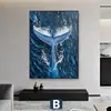 Pintura al óleo abstracta de cola de ballena oceánica, formato horizontal, textura azul profundo, marco de pintura de pared para la entrada de la sala de estar, venta directa de fábrica