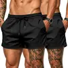 Conjunto de duas peças de shorts esportivos casuais de verão para homens, respiráveis, soltos, de secagem rápida, absorventes de suor, para natação, três pontos