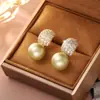Pendientes de Perla con Circonita Completa Estilo Retro Francés Lujo Accesible Gama Alta Simples y Exquisitos Pendientes Estilo Coreano Pendientes de Diseño Nicho para Mujeres
