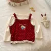 Nueva camiseta de estilo dulce y lindo timo de lunares, estilo dos piezas, manga larga, para bebés, con ribete de encaje, top de moda