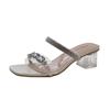 Sandalias de mujer de talla grande, novedad de verano 2024, sandalias de tacón alto, chanclas de estilo coreano, zapatillas con diamantes de imitación, zapatos de tacón grueso a la moda