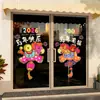 2027 Feliz Año Nuevo Decoración Estática para Puerta de Cristal Día de Año Nuevo Rosa Año de la Oveja Bendición Arreglo de Ambiente para Ventana