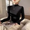 Camisa Base Manga Longa Gola Meia-alta Modal Feminina Roupa de Exterior Fina de Dentro Outono 2024 Nova Slim-fit Cor Sólida