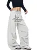 Venta directa del fabricante: Pantalones de chándal plisados curvos con estampado de letras de estrella de diseño retro americano, pantalones holgados de pierna ancha unisex