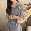 Foto Real Vestido Listrado de Renda com Cadarço Soltinho Estilo Coreano Chic para Mulheres Início da Primavera 2026 Novo Vestido de Comprimento Médio 32974