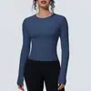 Nueva Camiseta Deportiva Transfronteriza Nude para Cintura Adelgazante de Manga Larga Transpirable para Yoga, para Correr, Entrenar, Fitness, Top para Mujer