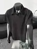 Camiseta Polo de Verano para Hombre con Rayas de Espiga Gris Oscuro Manga Corta Cleanfit Retro Americano Peso Pesado Media Manga