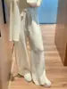 Pantalones de Pierna Ancha Color Blanco Crema 100% Lana para Mujer Cintura Alta Adelgazantes Caída Rectos Largos Estilo Coreano Suaves y Acogedores Pantalones de Abrigo