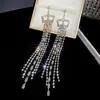 Brincos Quadrados com Franjas Cravejados de Zircônia e Diamante Prateados, Brincos Simples e Elegantes para Banquete de Casamento, Brincos de Luxo Leve e de Alta Qualidade para Mulheres