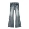 Jeans Vintage Estilo Americano con Bigotes y Dobladillo Crudo para Mujer, Diseño de Calle, Corte Delgado, Pierna Recta, Pantalones Ligeramente Acampanados