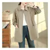 Gabardina casual retro vintage de longitud media con cuello de solapa para mujer, temporada de primavera, corte holgado, talla grande, adelgazante