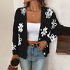 2025 Nuevo Otoño e Invierno Europeo y Americano Transfronterizo Amazon Patrón Jacquard de Flores Cardigan con Botones de Manga Larga Ropa para Mujer