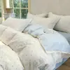 Juego de cuatro piezas de gasa de algodón de doble capa con encaje francés, 60 hilos, Clase A, conjunto de tres piezas de gasa de algodón juvenil y fresco, ropa de cama de algodón puro