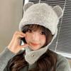 Lindo ~ Gorro de Lana Tejido con Orejas de Oso Tridimensionales para Mujer Cabeza Grande Combinación Total Sombrero de Moda para Mostrar el Rostro Sombrero Cálido para Protección de Orejas