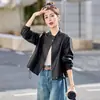 Chaqueta de Cuero Redonda Elegante 2026 para Mujer, Nueva de Primavera y Otoño, Corta, Holgada, Casual, Versátil, Chaqueta Biker para Mujeres Petitas