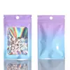 Bolsa con cierre hermético de color degradado Yin y Yang hueso color lámina de aluminio láser en stock joyería cosméticos bolsa de embalaje universal bolsa sellada