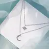 Colar Nova Lua e Estrela da Moda para Mulheres, Pingente Personalizado, Corrente de Clavícula Empilhável, Joia