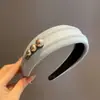 Diadema de Color Denim Retro Coreano de Gama Alta con Perlas Cóncavas y Convexas para Mujer, Moda, Diadema de Ala Ancha de Parte Alta, Accesorio para el Cabello