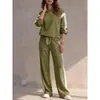 Outono/Inverno 2026 Chegada Nova Transfronteiriça Roupas Femininas Estilo Europeu e Americano Moletom Gola Redonda e Calça de Cintura Elástica Wide-leg Conjunto Casual para Mulheres
