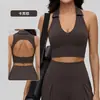 Top Regata de Beleza Refrescante para Yoga nas Costas para Mulheres com Bojos, Gola Polo com Sensação de Pele Nua, Design Vazado nas Costas, Top Esportivo para Academia como Peça de Roupa Externa