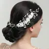 Acessório de cabeça floral de noiva transfronteiriço, tiara de folha de pérola tecida à mão, acessório de cabelo para vestido de noiva, acessório de véu para a parte de trás da cabeça