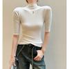 Blusa de Meia Gola Modal Preta de Manga Três Quartos para Mulheres Verão Nova High-End Slimming Look Camiseta Tendência