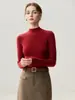 Suéter 100% caxemira pura para mulheres, gola alta discreta, base de tricô slim fit, cor sólida, camada interna quente para outono e inverno