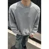 Camiseta masculina de cor sólida com gola redonda e mangas compridas para outono e inverno, moletom estilo retrô americano para casais, marca da moda, camiseta térmica básica