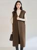 25 Otoño e Invierno Estilo Cachemir Lana Simple Tencel Cintura Alta Estilo Oficina Lana de Doble Cara Cuello en V Chaleco Largo 25596